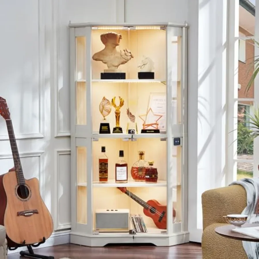 Glass Cabinet Display - Farmhouse Corner Display Cabinet with Lock